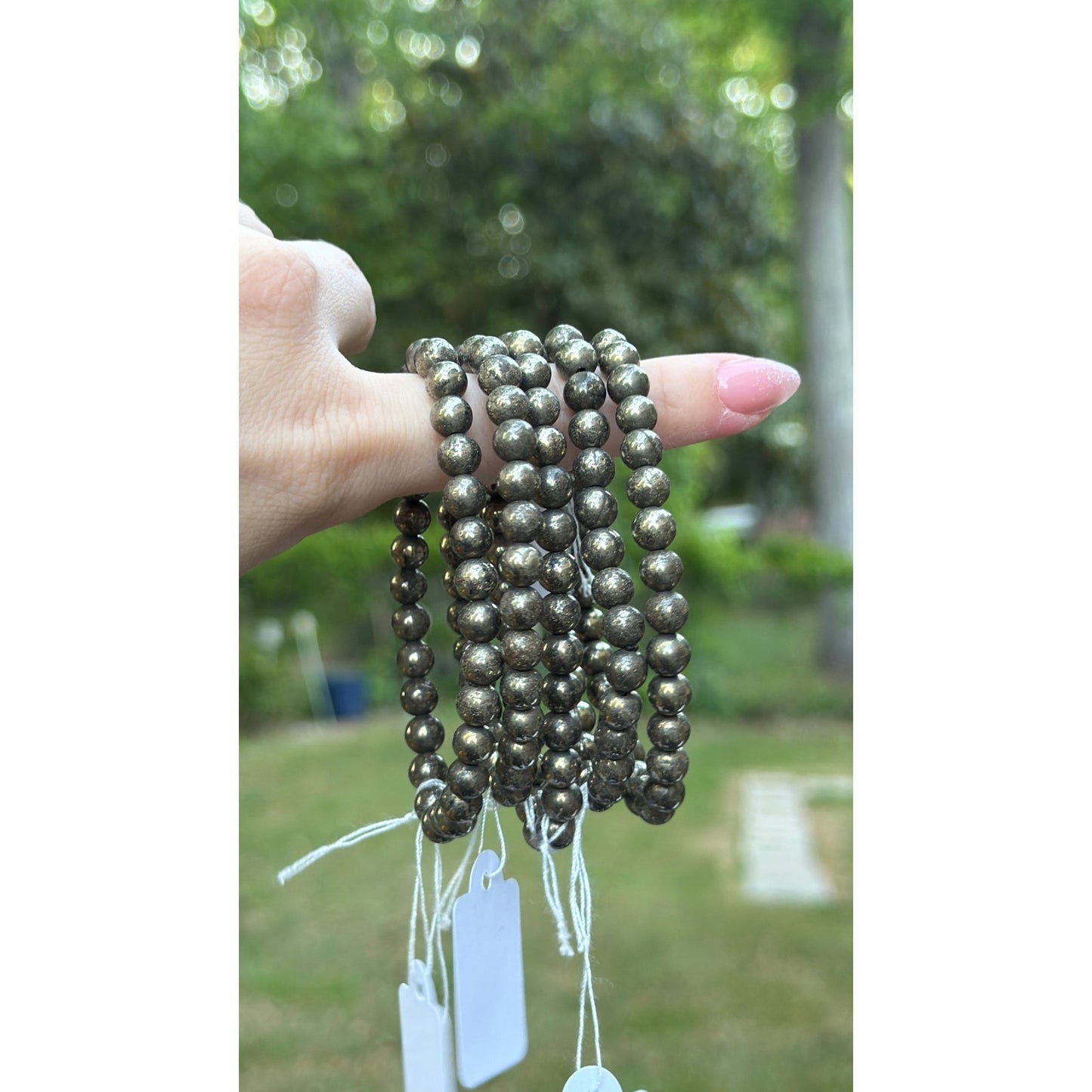 Beaded Crystal Bracelet - Pyrite 8mm