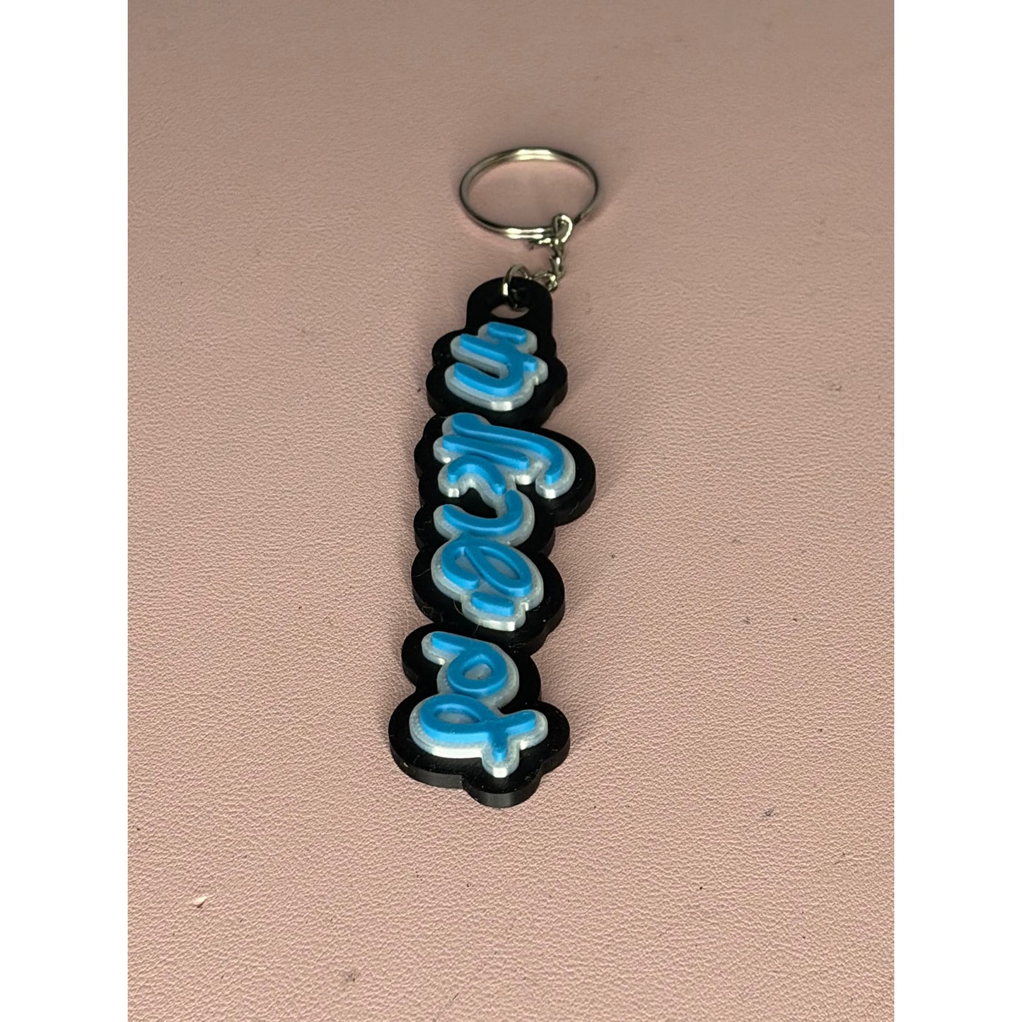 3D Printed Am Yisrael Chai Israel Hebrew Keychain Black Blue White