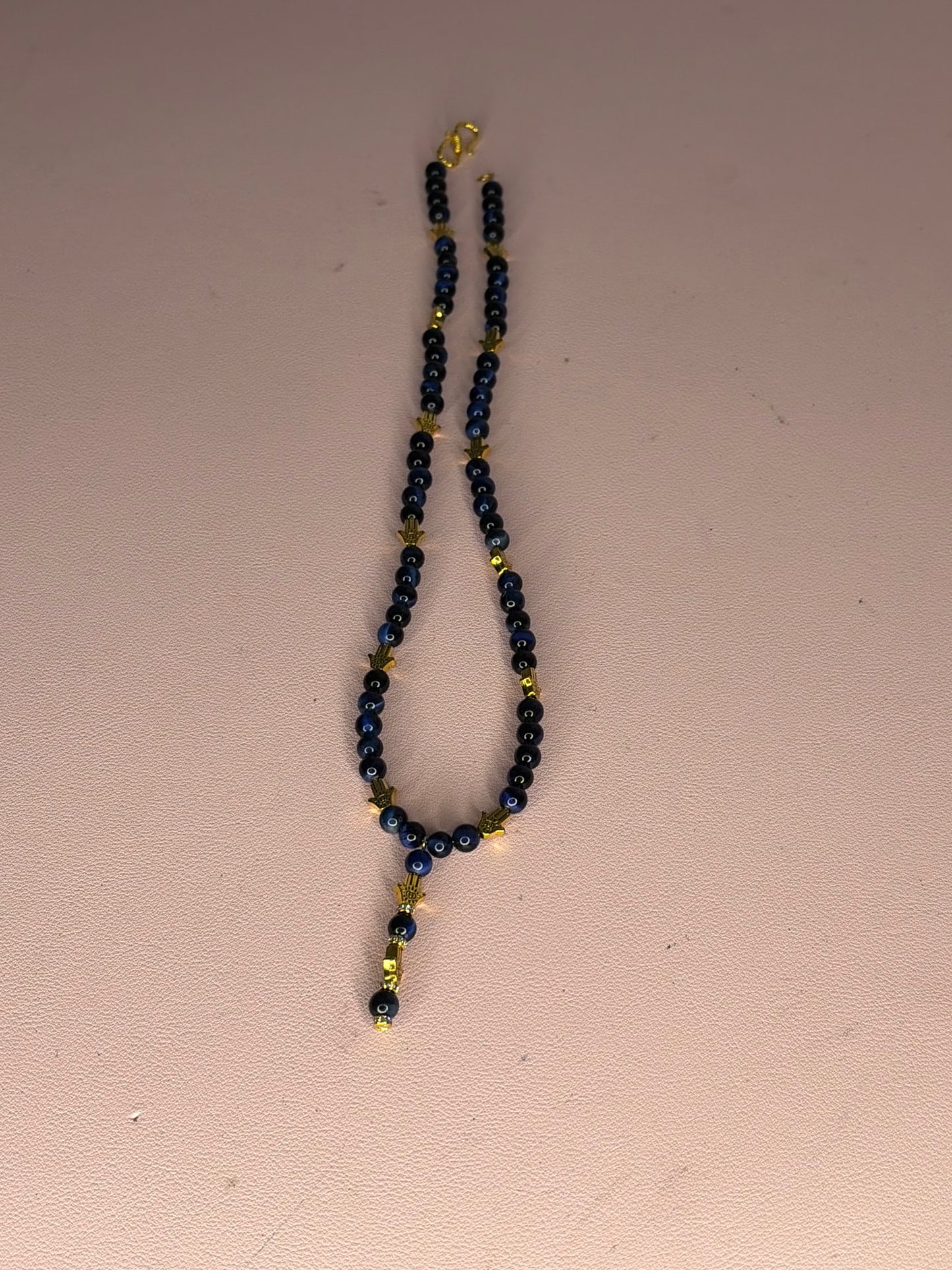 Mama Treasure's Handmade Blue Tiger's Eye Hamsa Necklace