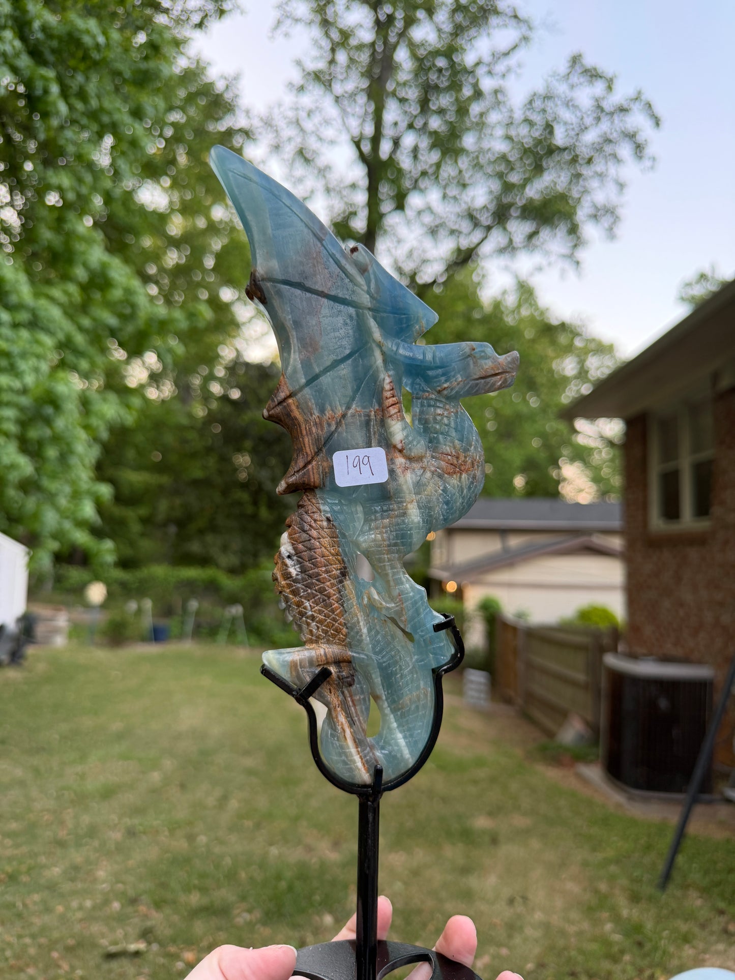 Blue Onyx Dragon on Stand