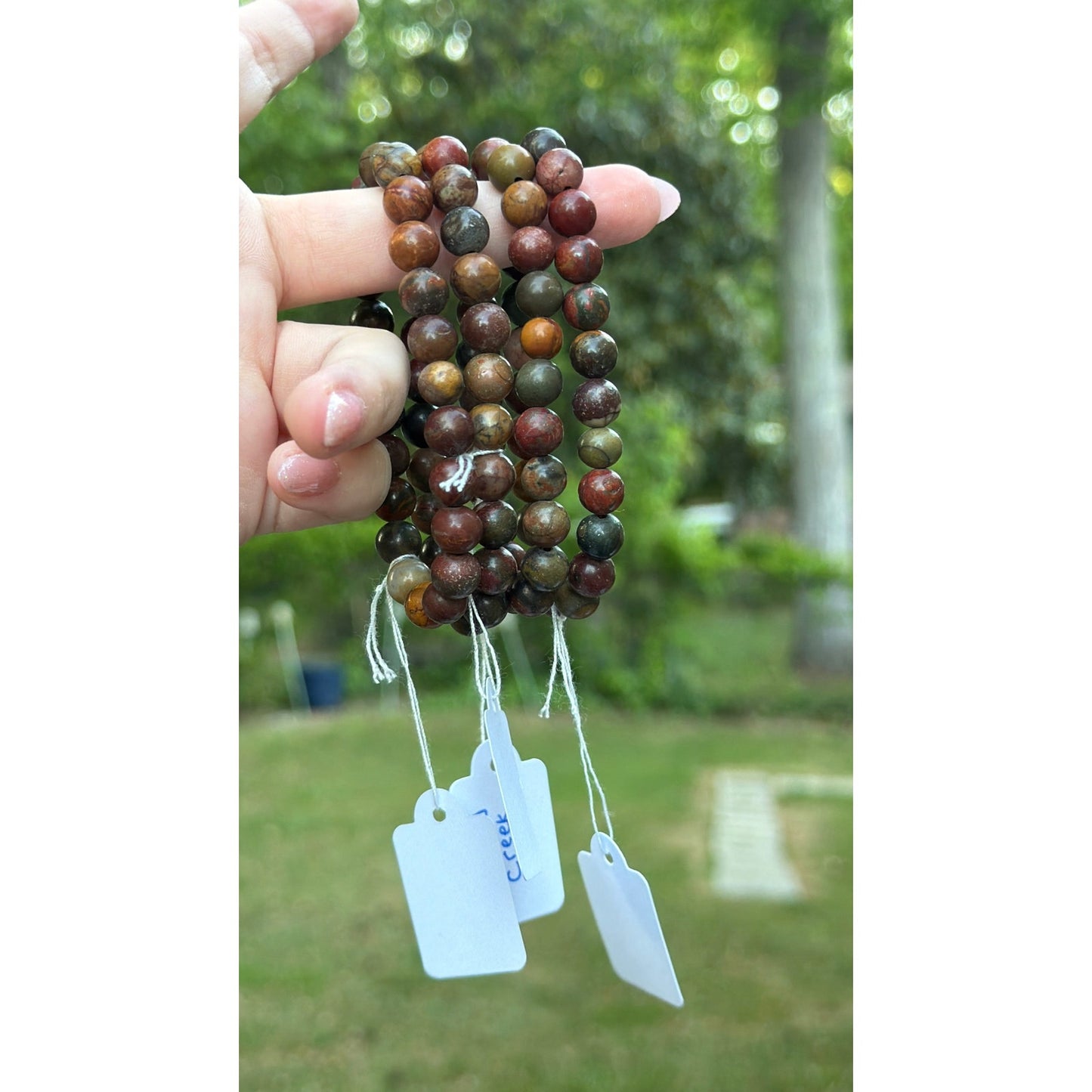 Beaded Crystal Natural Stone Bracelet - Cherry Creek Jasper 8mm