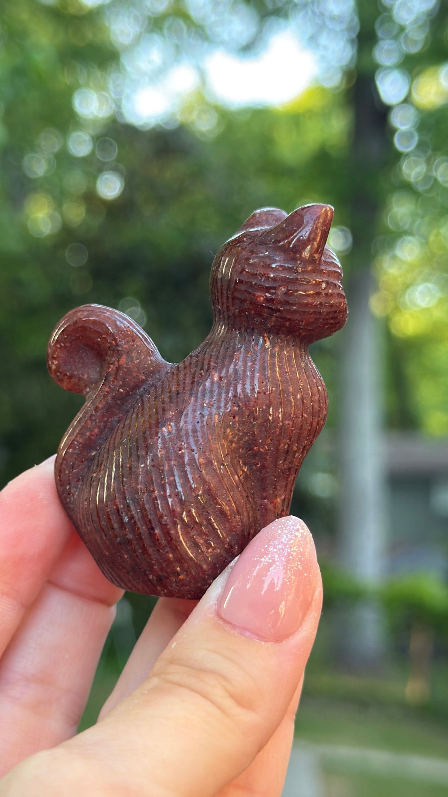 Strawberry Quartz Kitty Cat Carving