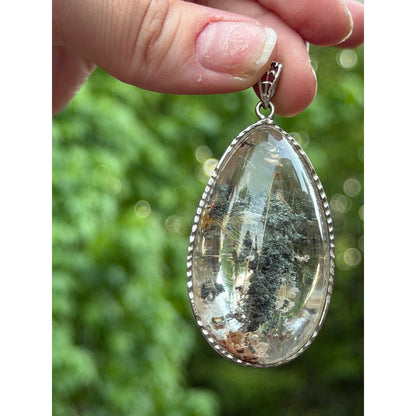 Garden Quartz with Golden Rutile Pendant Wrapped in 925 Sterling Silver
