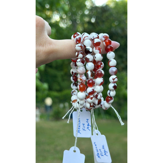 Beaded Crystal Bracelet - Mexican Fire Agate 8mm