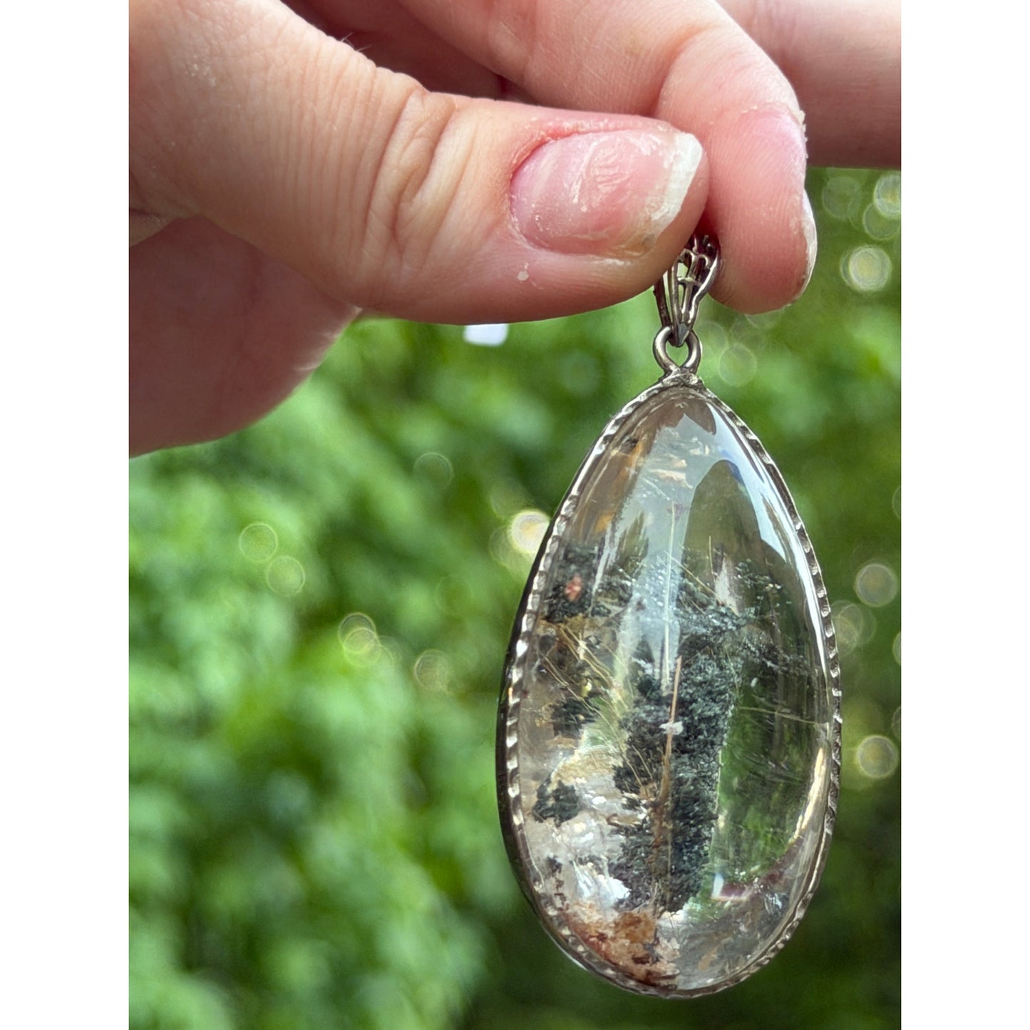 Garden Quartz with Golden Rutile Pendant Wrapped in 925 Sterling Silver