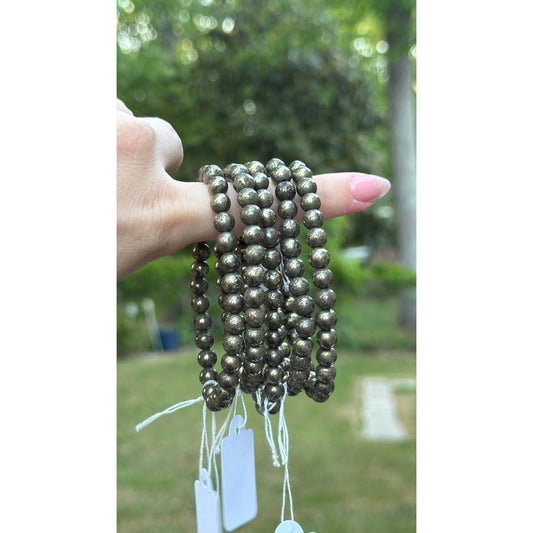Beaded Crystal Bracelet - Pyrite 8mm