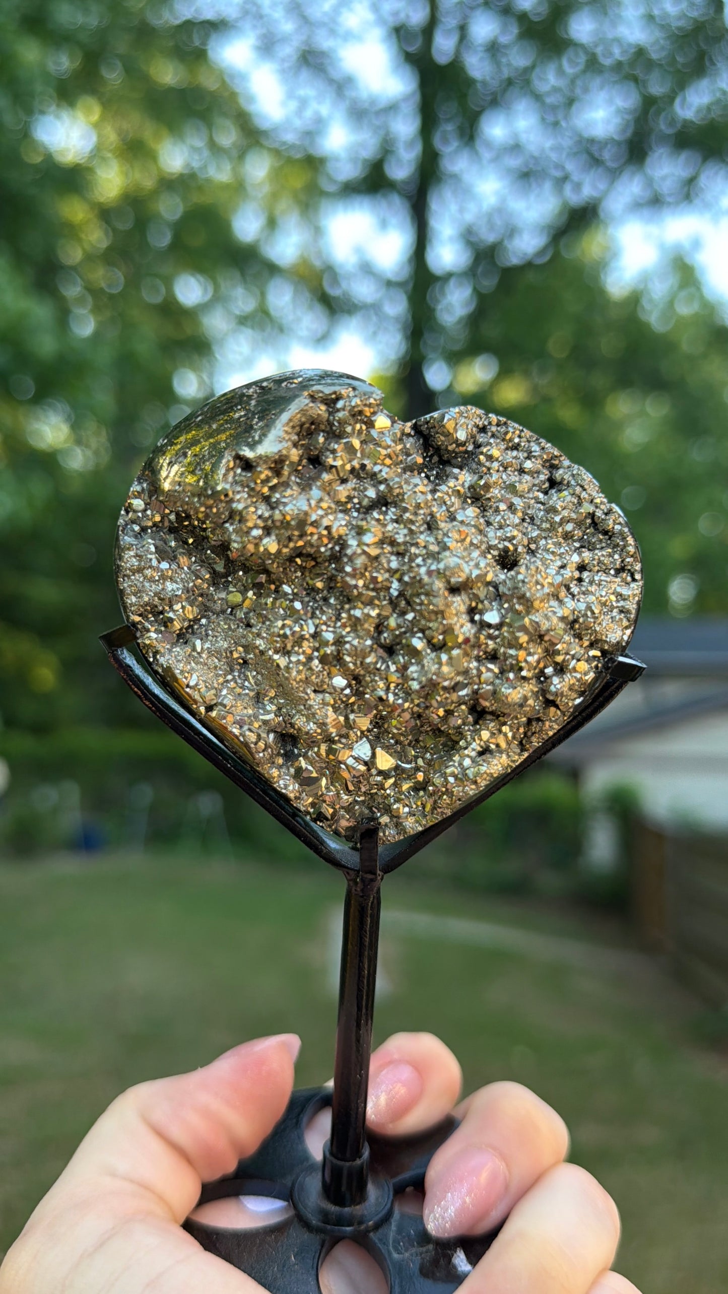 Pyrite Statement Heart on Stand