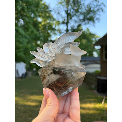 Nine Tailed Fox High Quality Garden Quartz Crystal Clear on Stand Natural Stone