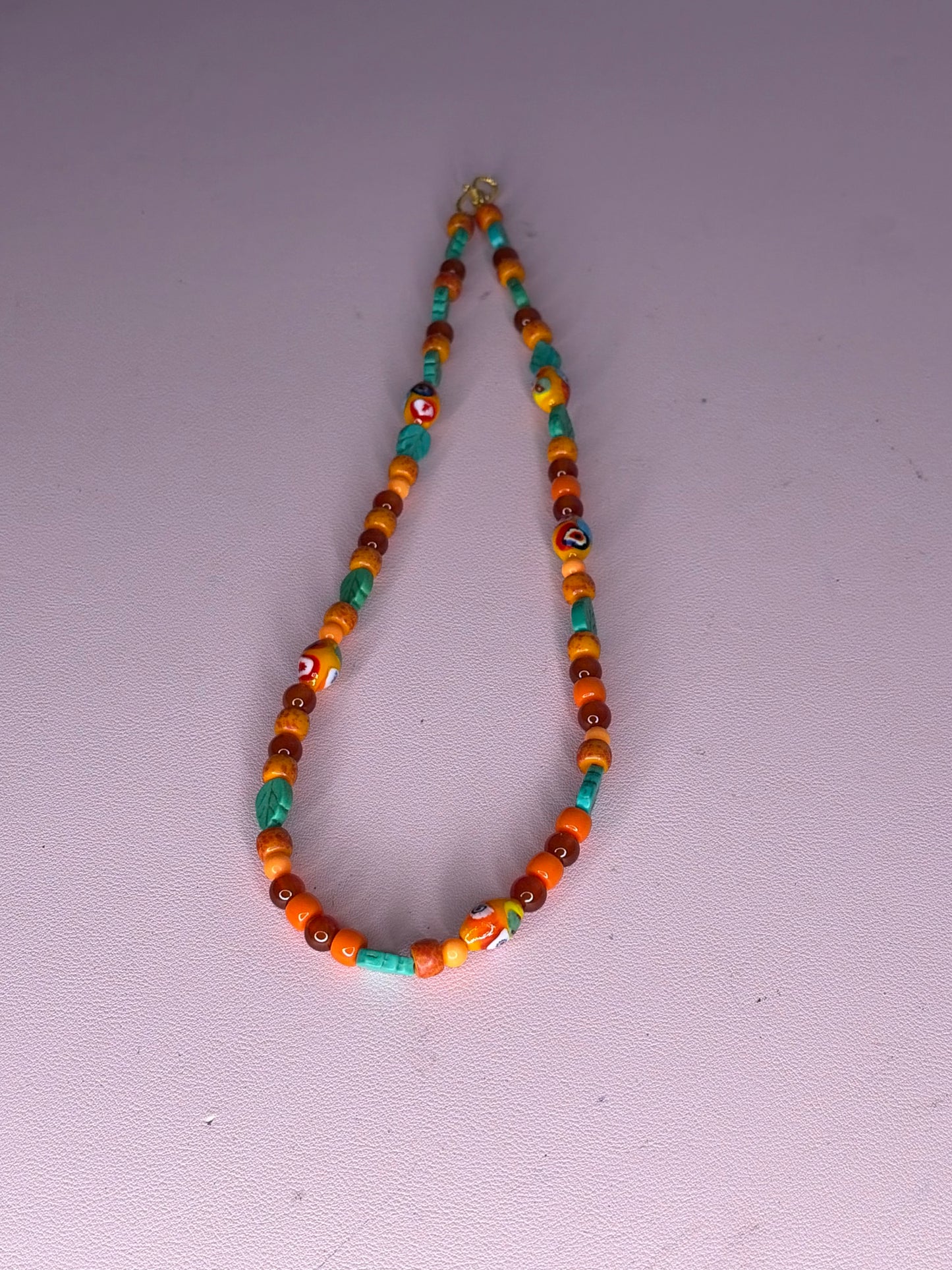 Mama Treasure's Handmade Green Leaf and Orange Necklace