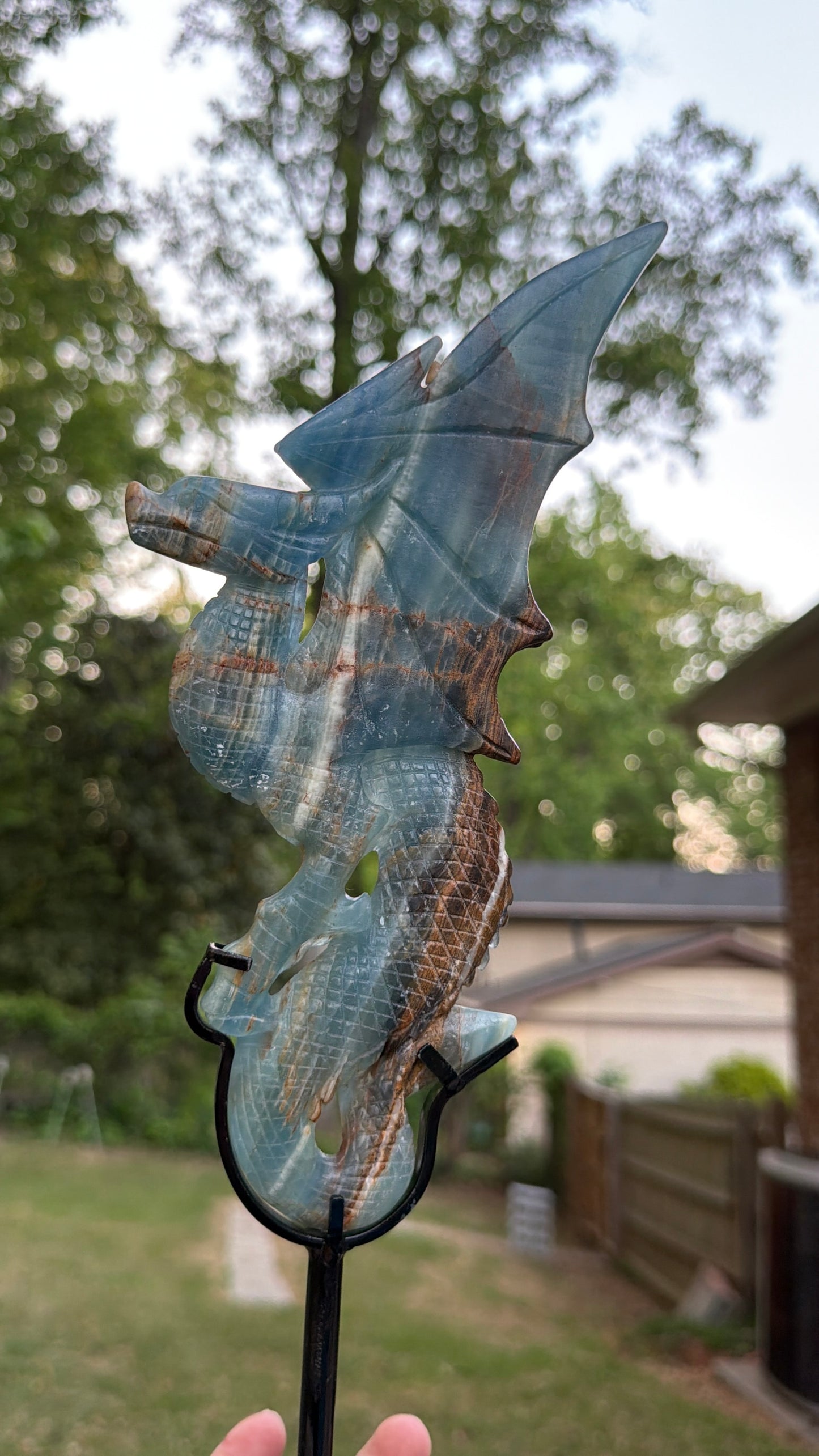 Blue Onyx Dragon on Stand