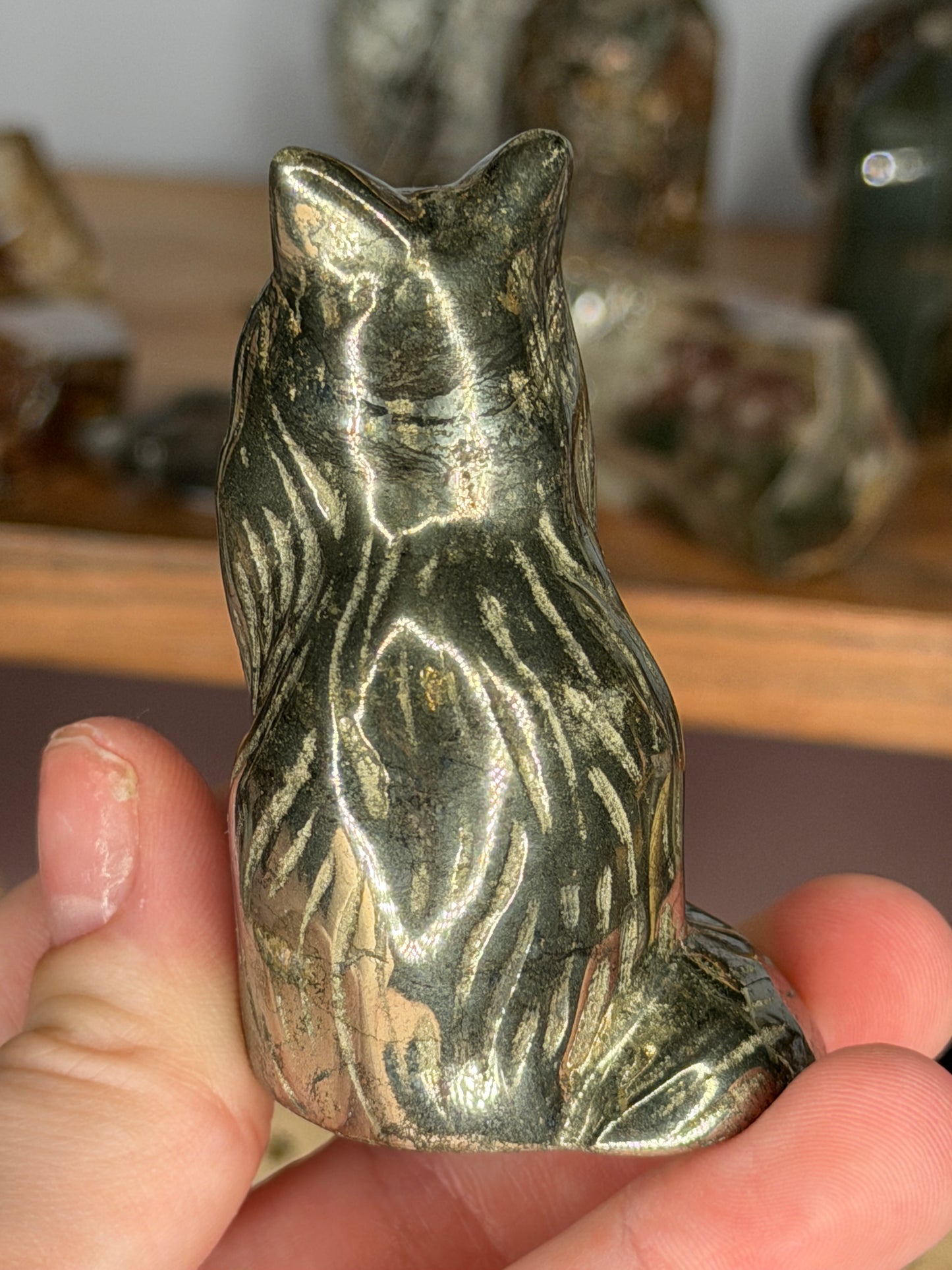 Pyrite Cat Carving