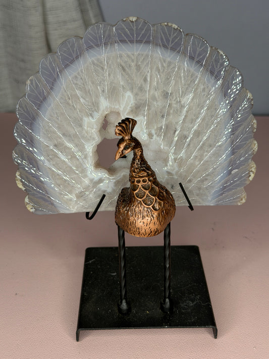 Druzy Agate Peacock on Stand