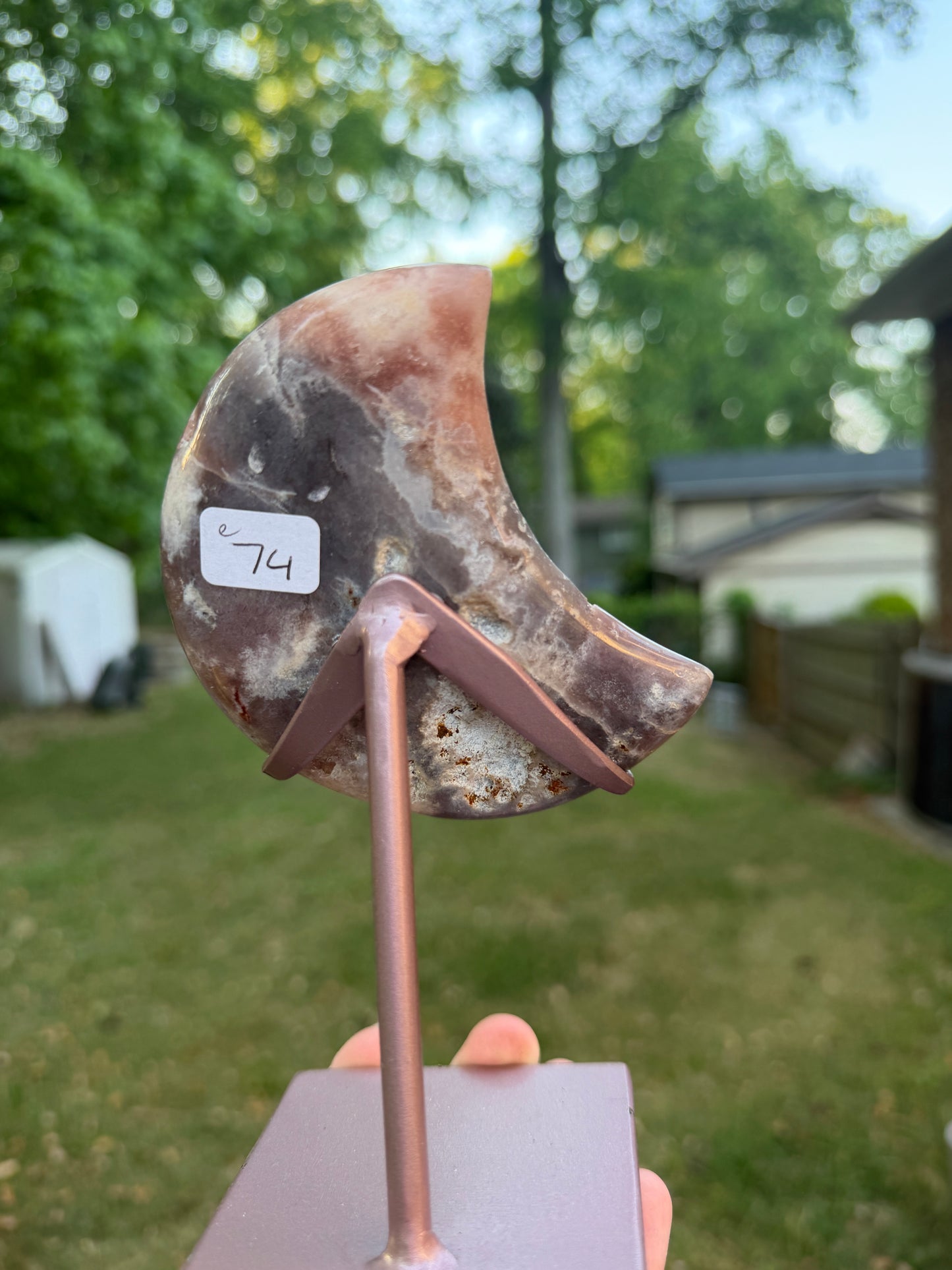 Pink amethyst Druzy Moon on Stand
