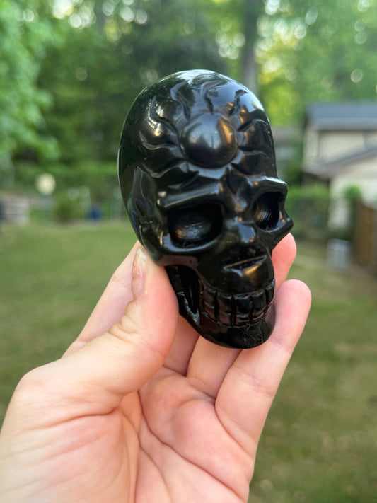 Rainbow Obsidian Skull with Sun