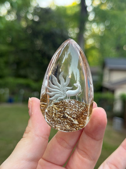 Garden Quartz Nine Tail Fox Etching