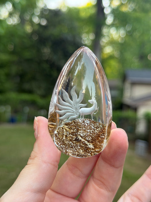 Garden Quartz Nine Tail Fox Etching