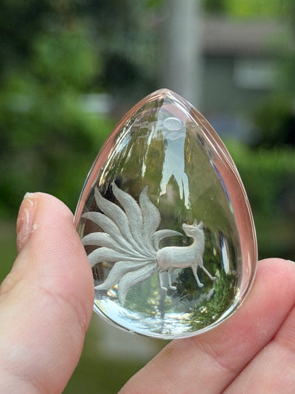 Clear Quartz Nine Tail Fox Etching