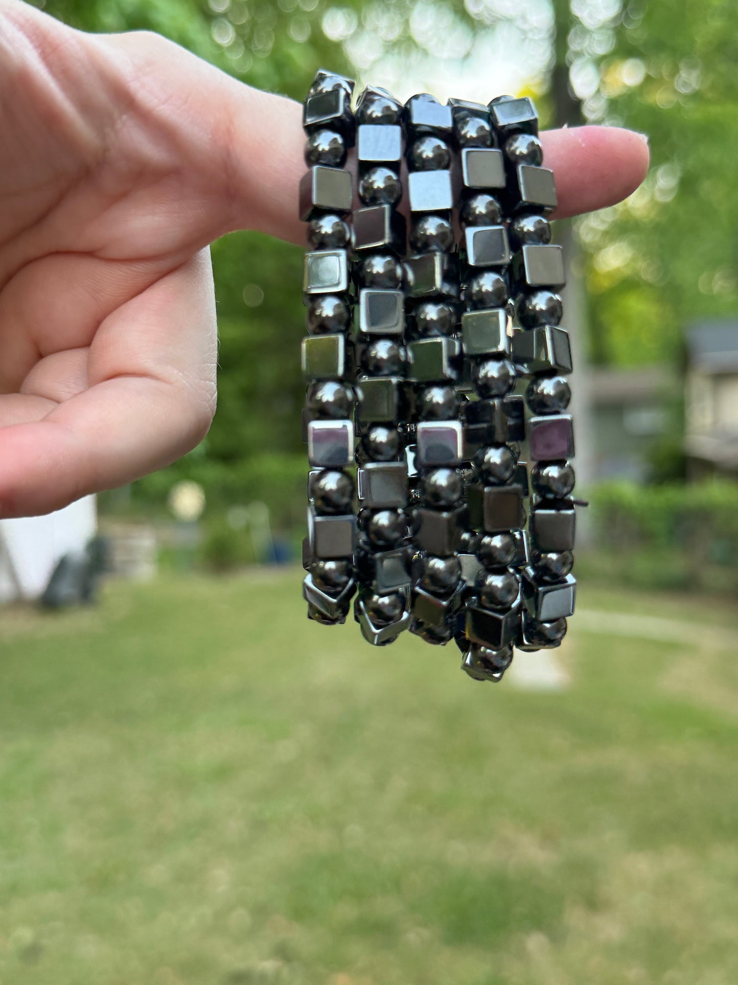 Bracelet - Hematite Cube and Round Beads