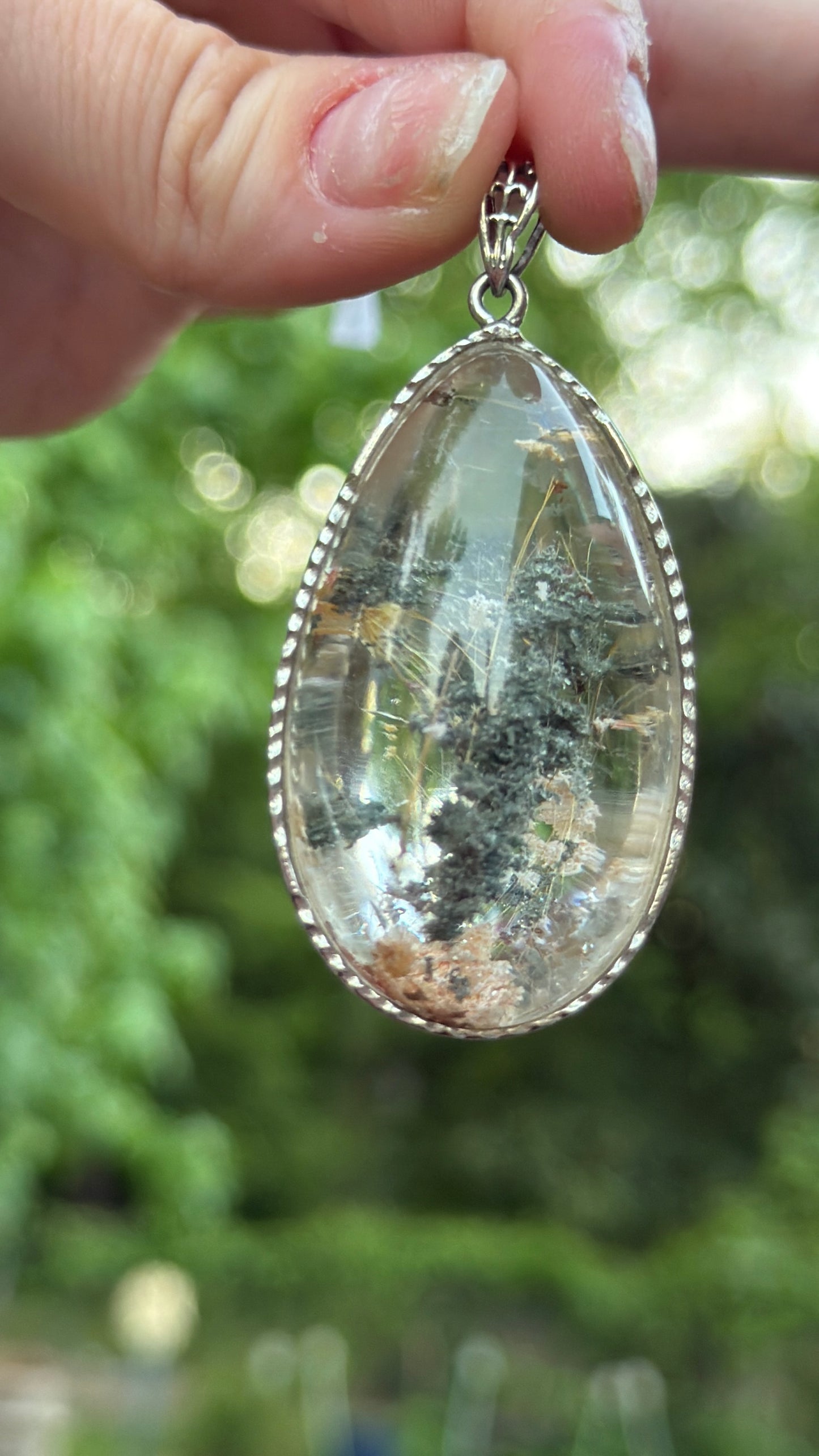 Garden Quartz with Golden Rutile Pendant Wrapped in 925 Sterling Silver