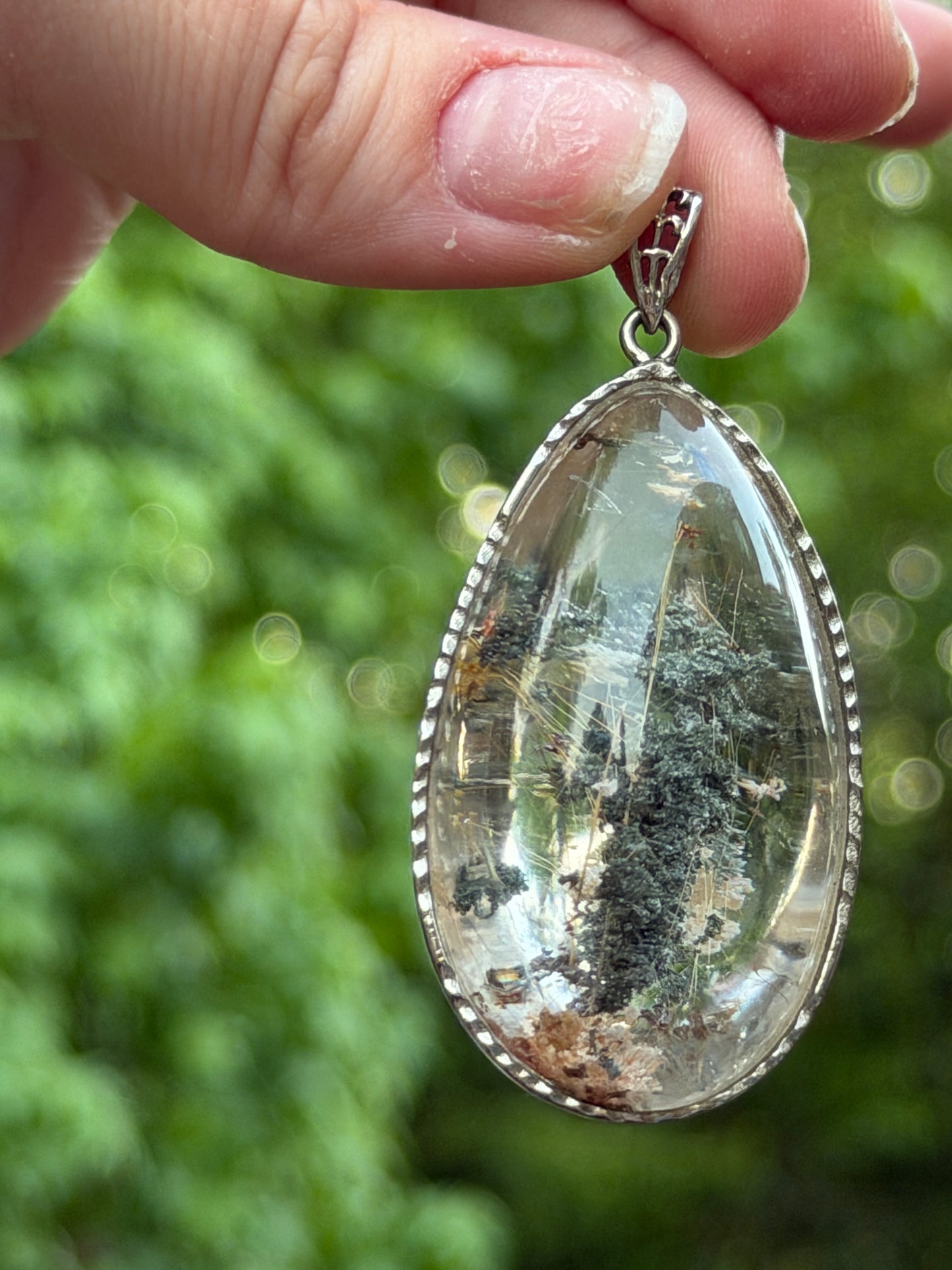 Garden Quartz with Golden Rutile Pendant Wrapped in 925 Sterling Silver