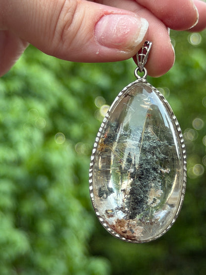 Garden Quartz with Golden Rutile Pendant Wrapped in 925 Sterling Silver
