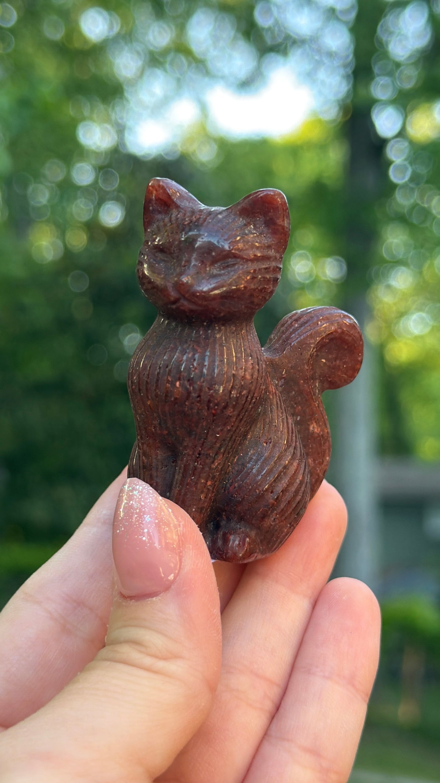 Strawberry Quartz Kitty Cat Carving