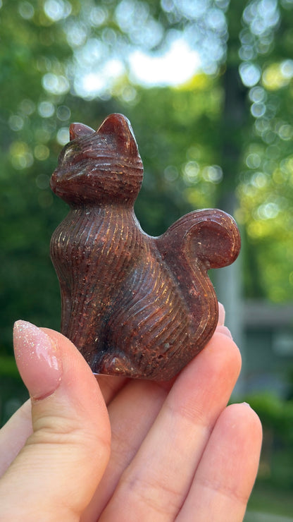 Strawberry Quartz Kitty Cat Carving