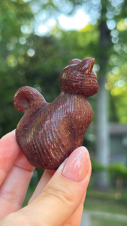 Strawberry Quartz Kitty Cat Carving