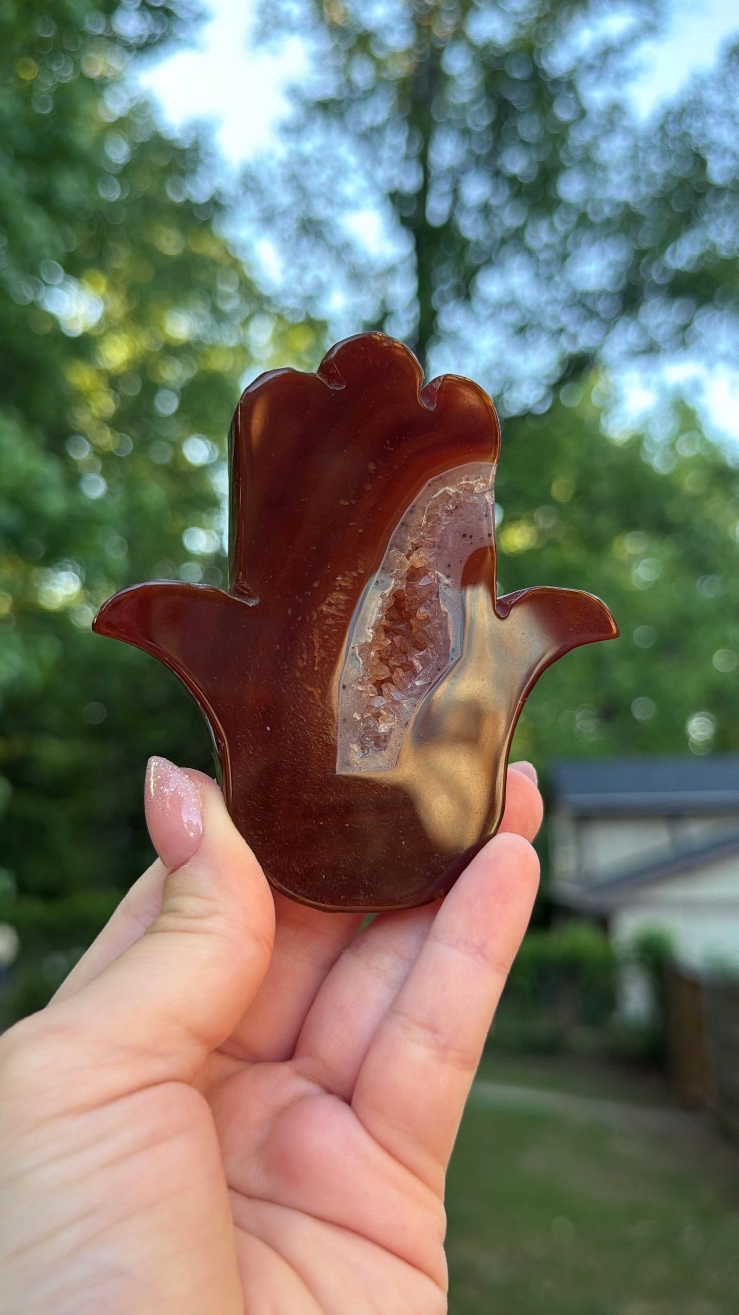 Carnelian Hamsa with Druzy