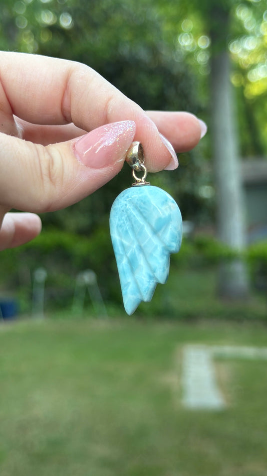 Larimar Pendant Feather 925 Sterling Silver