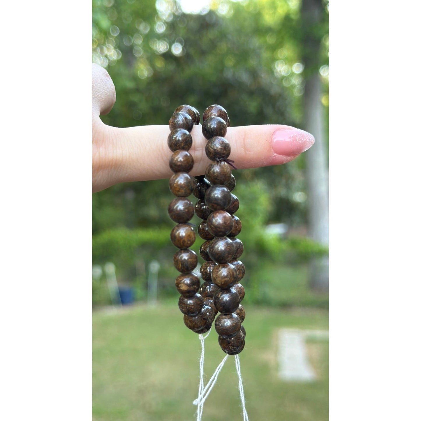 Beaded Crystal Natural Stone Bracelet -  Bronzite 8mm