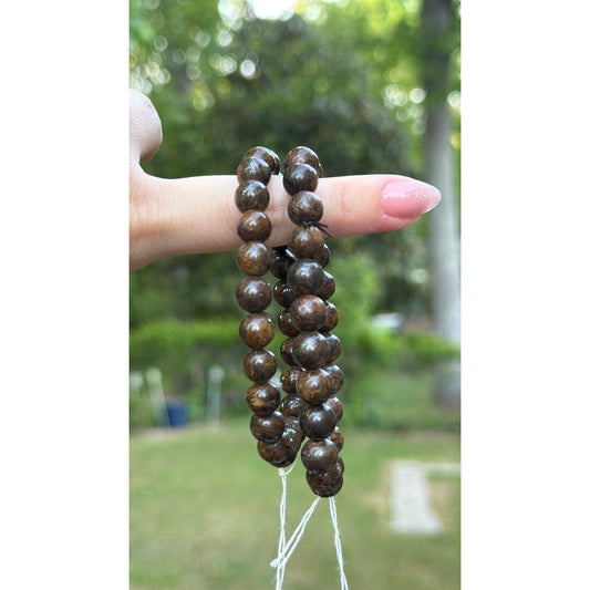 Beaded Crystal Natural Stone Bracelet -  Bronzite 8mm