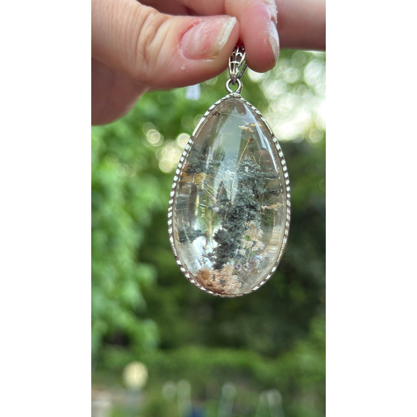 Garden Quartz with Golden Rutile Pendant Wrapped in 925 Sterling Silver