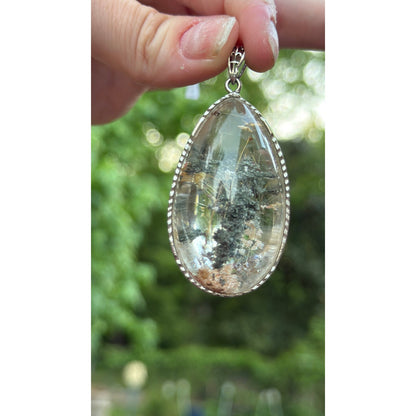 Garden Quartz with Golden Rutile Pendant Wrapped in 925 Sterling Silver