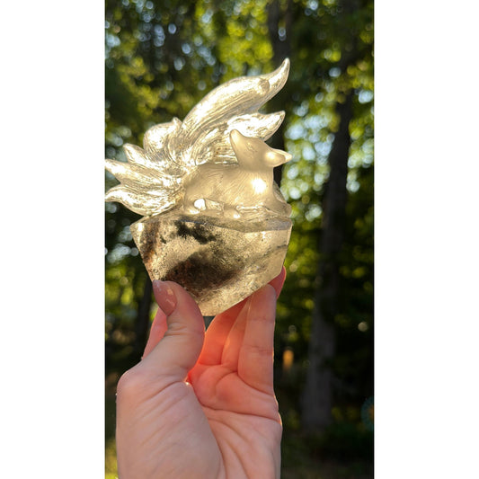 Nine Tailed Fox High Quality Garden Quartz Crystal Clear on Stand Natural Stone