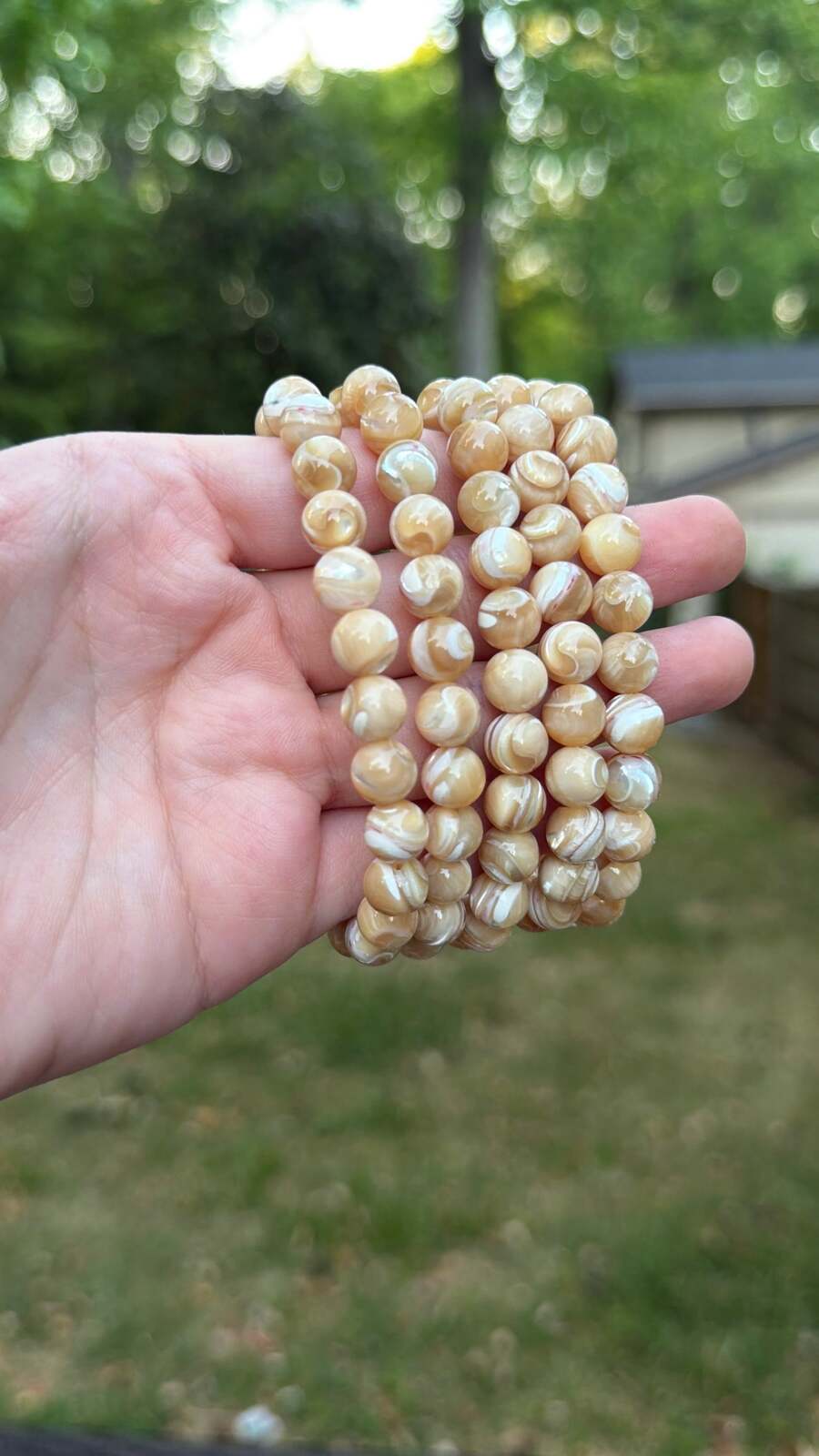Beaded Crystal Natural Stone Bracelet - Banded Yellow Calcite Agate 8mm